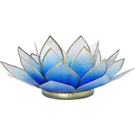 Porte Bougie Fleur de Lotus Bleu Dégradé et or (1/2)