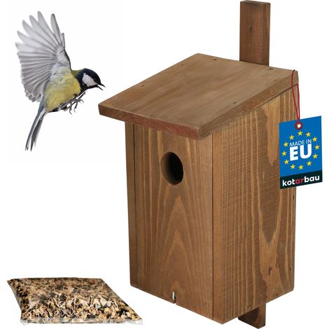 KOTARBAU® Nichoir Oiseaux Exterieur - Bois - 29x17 cm - Brun - Cabane Oiseaux Exterieur - Cabane À Oiseau - avec Nourriture 0,5 kg - Nichoirs À Mésanges - Nichoir a Mesange (1/5)