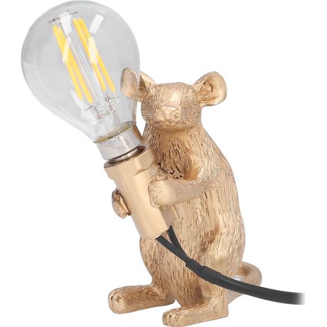 Lumière résine souris design nordique, lampe de table E12 dorée, décoration bureau salon chambre, pose assise Europe, certificats CE+UL, 110-220V, ampoule incluse (1/5)