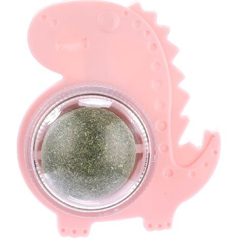 Pelota para gatos, pelota de hierba gatera, pelota de juego, pelota giratoria, palo de limpieza dental, juguete interactivo, rosa, dinosaurio (1/5)