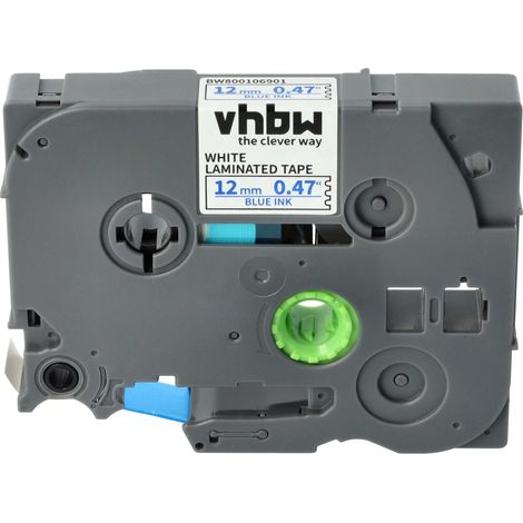 vhbw Label Tape compatible with Brother PT D600VP, E110, E100B, E115, E105, E200, E100, E100VP Label Printer 8m x 12 mm, Blue on White (1/4)