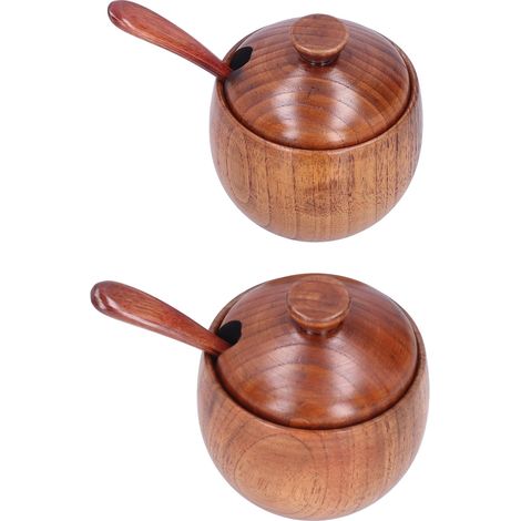 Pots à épices en bois, récipients à sel, non toxiques et inodores, pots à épices en verre avec couvercles, ustensiles de cuisine (1/5)