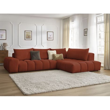 BOBOCHIC - Canapé d'angle fixe EVEREST tissu texturé Angle droit Orange (1/5)