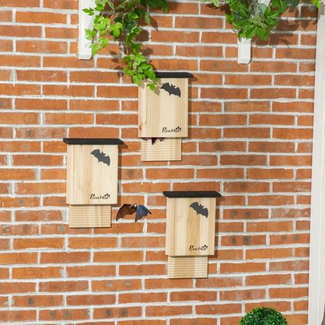 Lote de 3 refugios para murciélagos 25x6x37,5 cm de madera natural/negro exterior (1/5)