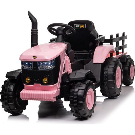 LUNSY 12V Kids Electric Car with Remote Control, Battery powered ride on tractor for 3-5 year old boys & girls, LED, MP3 music, dual motors, Pink (1/5)