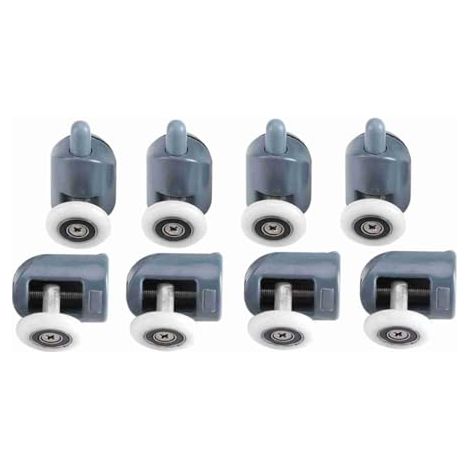 8Pcs Galet Ajustables Dual Rouleau Roulette Roue Coureurs Poulies Guides Porte Douche Salle de Bain Rechange (4 Rouleaux Supérieurs 4 Rouleaux Bas Vis Capuchons De Couverture) (Single Wheel) (1/5)