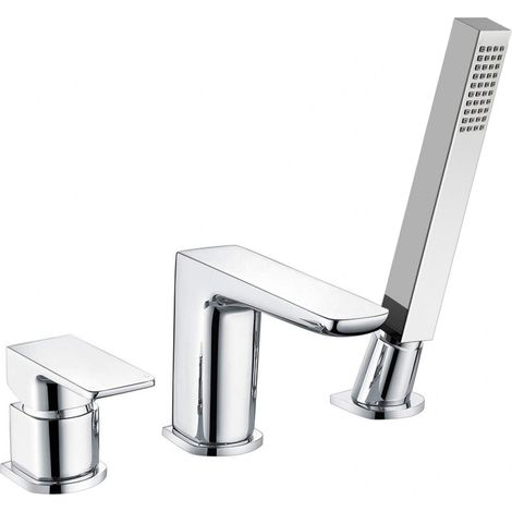 Astra Contemporary Chrome Deck Mounted Bath Filler Tap With Shower Handset (1/2)