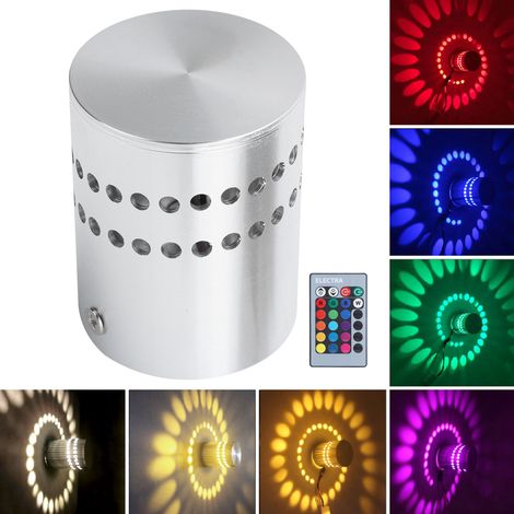 Applique murale LED RGB 3W en spirale avec télécommande, lampe murale/plafonnier pour couloir, AC85-265V (1/5)