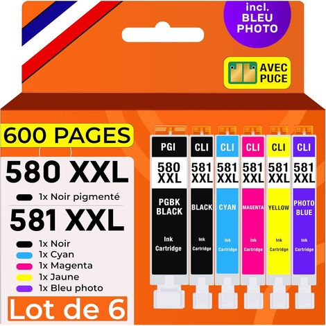 6 Cartouches d'encre XXL Compatible avec Canon PGI-580 CLI-581 pour Pixma TS8100 TS8150 TS8151 TS8152 TS8200 TS8250 TS8251 TS8252 TS8300 TS8350 TS8351 TS8352 TS9100 TS9150 TS9155 (1/5)