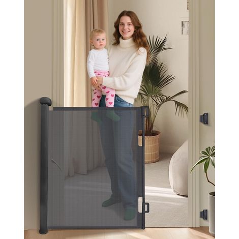 Barrière de Sécurité Rétractable pour Chien Portillons de Sécurité pour Escaliers et Portes Grille de Protection Extensible 140x86cm Gris (1/5)