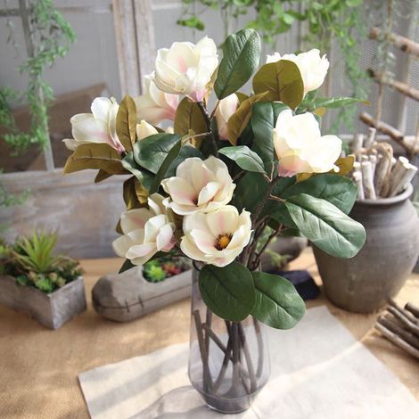 Fleur Artificielle Magnolia - Branche Longue 75 cm - Fleur Blanche et Violette - Décoration Intérieure Extérieure - 1 Pièce (1/3)