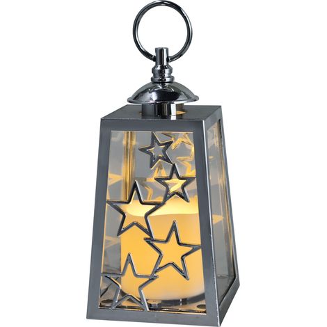 TrendLine LED Laterne 20 cm batteriebetrieben mit Timer warmweiß silber