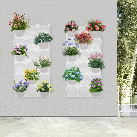 Jardinière murale verticale avec 36 pots, système de jardinière murale d'extérieur pour fleurs, herbes aromatiques et légumes, jardin mural peu encombrant pour la maison, blanc (1/5)