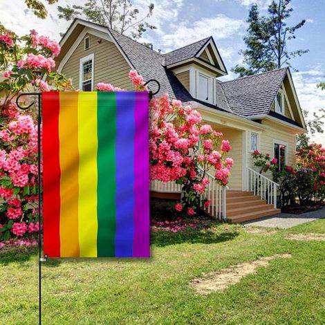 Bandera de jardín LGBTQ arcoíris de doble cara, bandera para patio, poliéster, 45 x 30 cm, resistente a la intemperie, idea de regalo y decoración. (1/5)