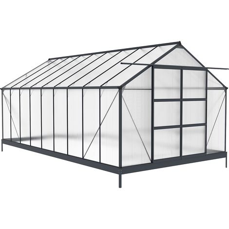 Serre de Jardin en polycarbonate de 16,9 m² avec embase - Anthracite - IXORA
