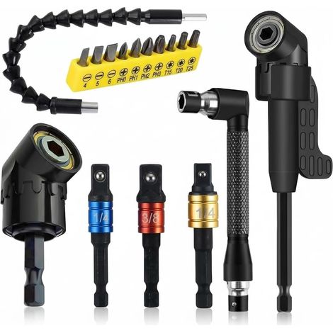 Kit Renvoi d'Angle Visseuse 105°, 17 Pièces avec Embouts 1/4 (1/5)