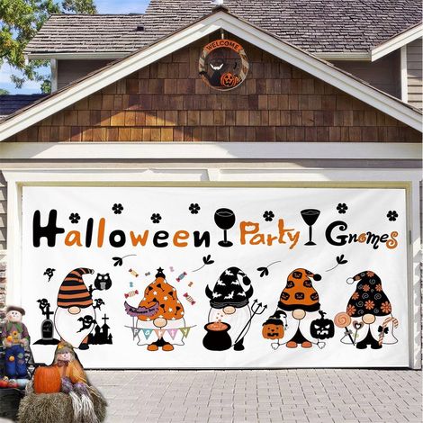 Couverture De Porte De Garage Halloween - Sorcière Et Chauve-Souris - 150 X 75 Cm - Pour Porte De Garage Extérieure Porche Ou Clôture - 1 Pièce (1/4)