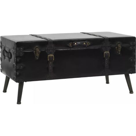 Table basse rectangulaire simili cuir et métal noir Léo (1/5)