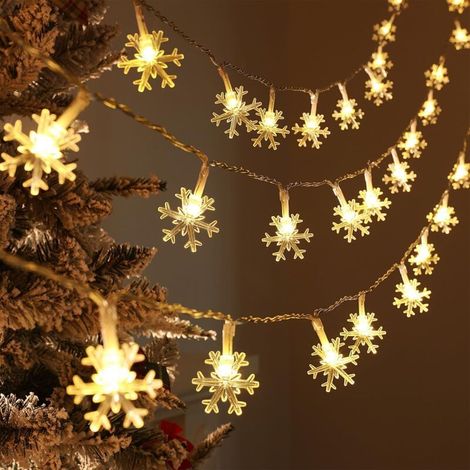Guirlande lumineuse solaire d'extérieur, 30 LED, 6.5 m, décoration lumineuse étanche, flocon de neige, décoration de Noël pour chambre à coucher, jardin, terrasse (blanc chaud) (1/5)