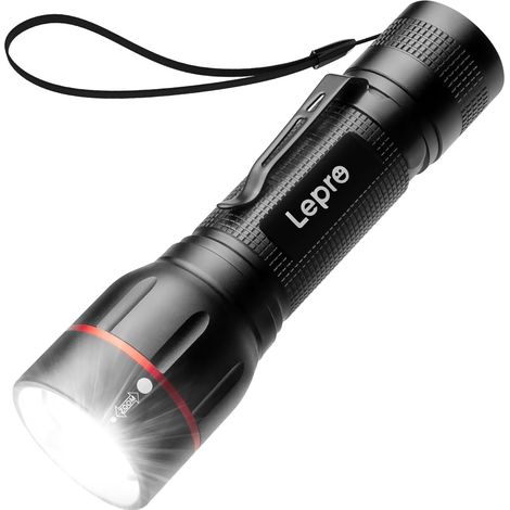 Lampe Torche Puissante 300lm Zoomable 5 Modes D’éclairage Longue autonomie, jusqu'à 150m, boîtier alu costaud, étanche IPX4, compatible AAA/18650. Pour pêche camping panne de courant (1/5)