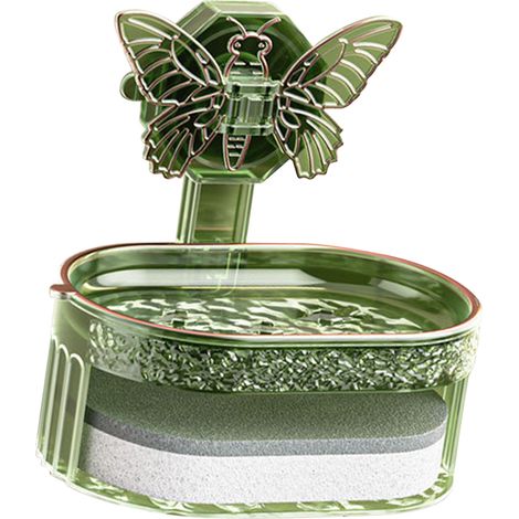 Porte-savon double couche élégant et stylé avec ventouse, plateau à savon égouttoir et éponge inclus pour salle de bain et cuisine (vert). (1/5)