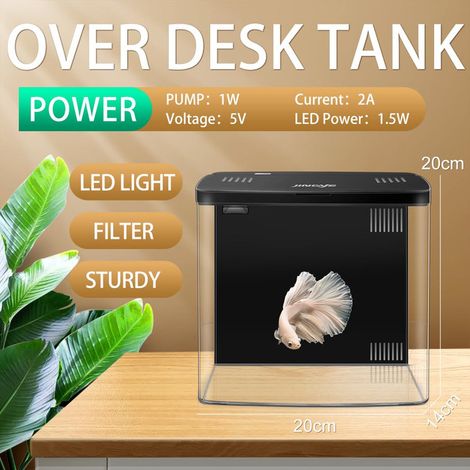 Aquarium Complet de Bureau 5,6L avec Filtre Intégré et Éclairage LED Réglable Petit Réservoir de Poisson pour Combattant Crevettes Décoration de Maison et Bureau