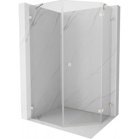 Mexen Lunar cabina doccia pentagonale con porta a battente destra 80 x 100 cm, trasparente, nichel spazzolato - 831-080P-100L-9 (1/5)
