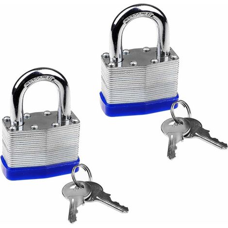Lot de 2 cadenas lamines avec cles, 30 mm Heavy Duty Key Pad Lock Outdoor Weatherproof Lock (1/4)