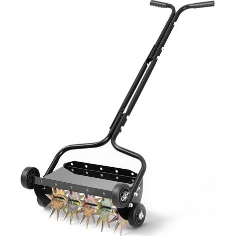 VEVOR Rasenlüfter Walze Manuell 45 cm, Aerifizierer für Rasen mit 5 cm Arbeitstiefe & 4 Rollen, 18 kg Belastbarer Rasenbelüfter aus Stahl, Rasenrolle für Verdichtete Böden Rasenpflege Garten, Schwarz