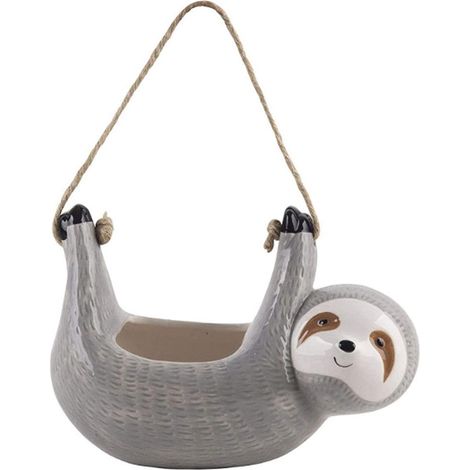 Pot de fleurs en céramique en forme de paresseux pour plantes grasses, pour utilisation intérieure et extérieure, gris
