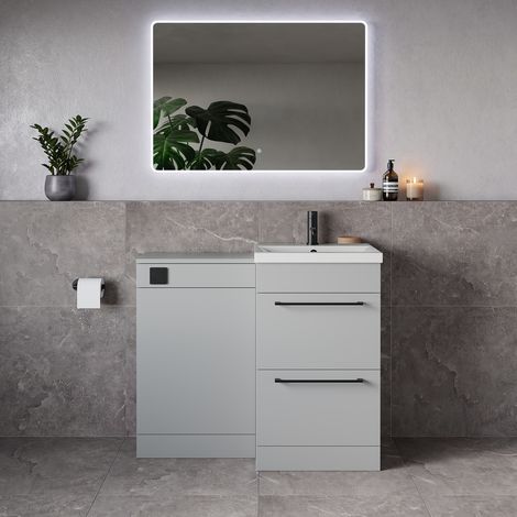 Napoli 390 Gloss Grey Pearl 1000mm 2 Drawer Vanity Unit Toilet Suite with Glide Basin - 1000mm - Matt Black 320mm HandleWithout Kingston Toilet Pan
