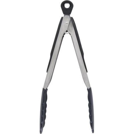 23 cm lange Küchenzange mit Silikonspitzen, hergestellt aus Edelstahl und rutschfestem Silikon.