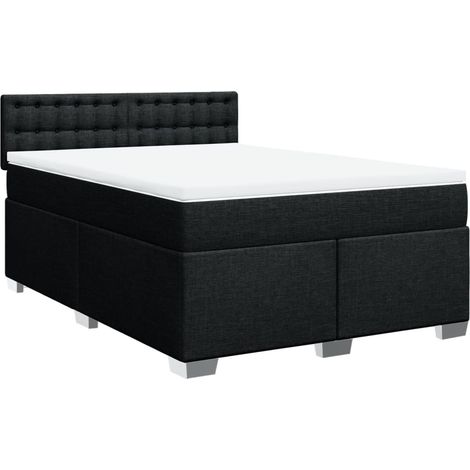 Lit double  Lit adulte  Sommier à lattes de lit avec matelas Noir 160x200 cm Tissu (1/5)