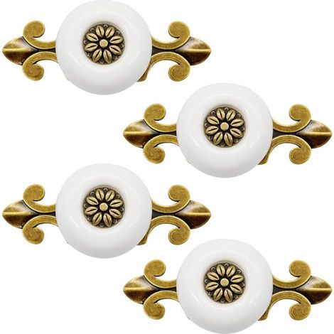 Set di 4 maniglie in ceramica vintage per porte, armadi e cassetti, ideali per cucina, soggiorno e camera da letto, con viti da 2,5 cm, colore bianco. (1/5)