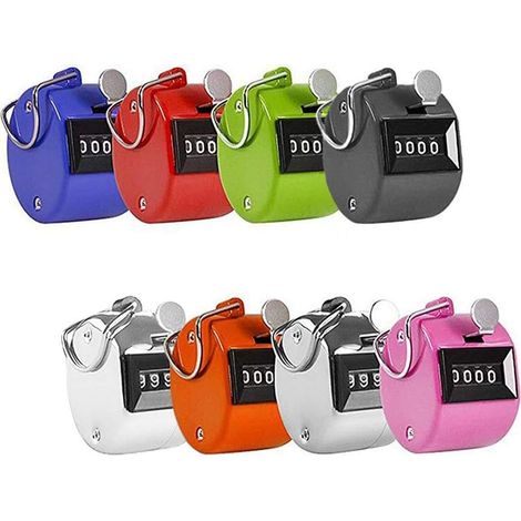 Ensemble de 8 compteurs manuels colorés, compteur mécanique à 4 chiffres, à clic palmaire, couleurs assorties, pour le sport, l'entraînement, les casinos, les valises, l'école ou le train. (1/5)