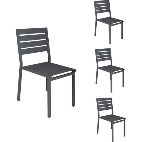 Lot de 4 chaises en aluminium et textilene Gris