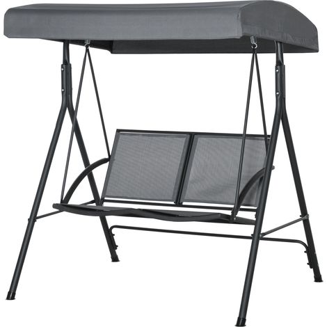Dondolo 2 posti giardino tettuccio regolabile gris 140x118x162cm