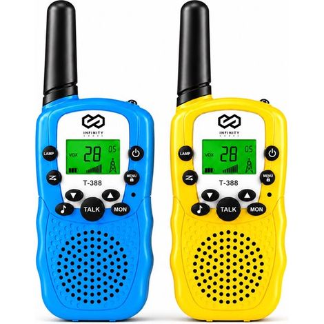 Talkie-walkie - Pour enfants et adultes - Lot de 2 - Piles incluses - Portée de 5 km - Bleu et jaune (1/5)