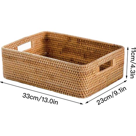Panier en rotin taille moyenne, boîte de rangement pour table basse, panier décoratif en osier, corbeille de bureau, rangement multi-usage en bambou (1/5)