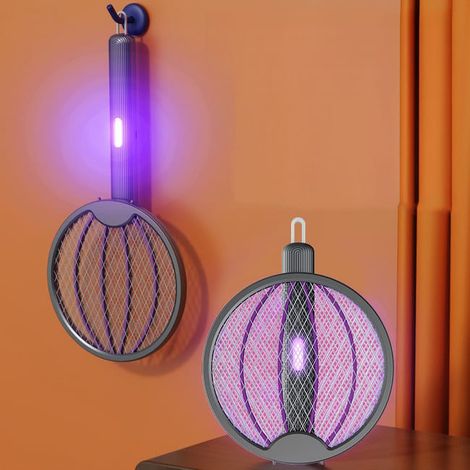 Repellente per zanzare pieghevole ad alta tensione - Racchetta elettrica ricaricabile tramite USB, lampada da scrivania, ideale per campeggio e giardino - 1 pezzo