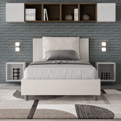 Letto una piazza e mezza con rete imbottito 120x200 similpelle bianco Antea (1/4)
