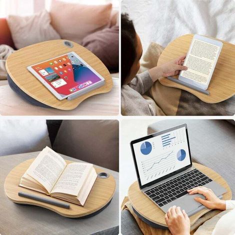 Support pour Ordinateur Portable avec Coussin et Plate-Forme en Bambou sur Le Lit et Le Canapé, Bureau de Genou avec Trou de Câble et Bande Antidérapante, pour PC, Tablette jusqu'à 15,6" (1/5)