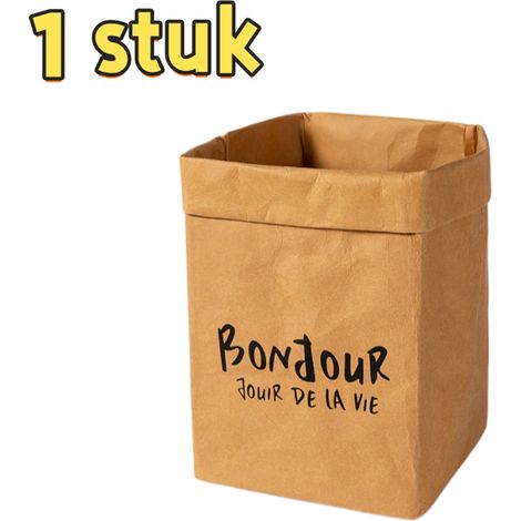 Sac de rangement en papier kraft imperméable et lavable grande capacité 19 x 19 x 33,5 cm pour réfrigérateur cuisine pots de fleurs et bureau couleur marron (1/5)