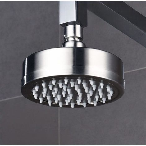 Soffione doccia di lusso in acciaio inossidabile con beccuccio in silicone argentato (118 mm), soffione doccia in acciaio inossidabile spazzolato 304 (1/2)
