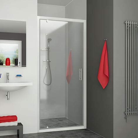 Paroi de douche pivotante largeur 90cm hauteur 190 cm blanc verre clair clean (1/2)