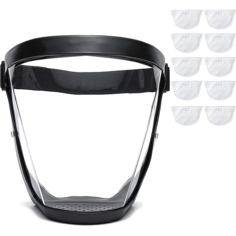 Visière de protection du visage en plastique, équipement de protection complet du visage pour unisexe et adulte, réutilisable, anti-buée, visière de protection transparente avec sangle (1/5)