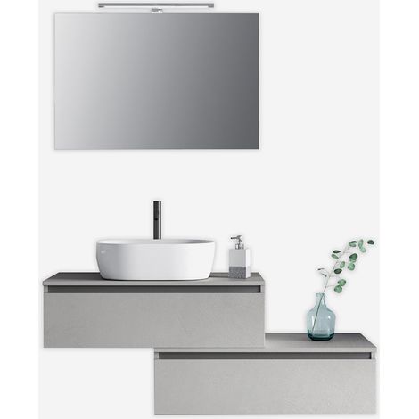 Hängendes Badmöbel-Set mit Spiegel und Waschbecken, 5-teilig, Astra - Grau