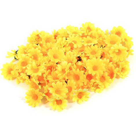 100 petites marguerites artificielles jaunes, ravissantes petites marguerites en soie à faire soi-même pour bureaux et mariages.