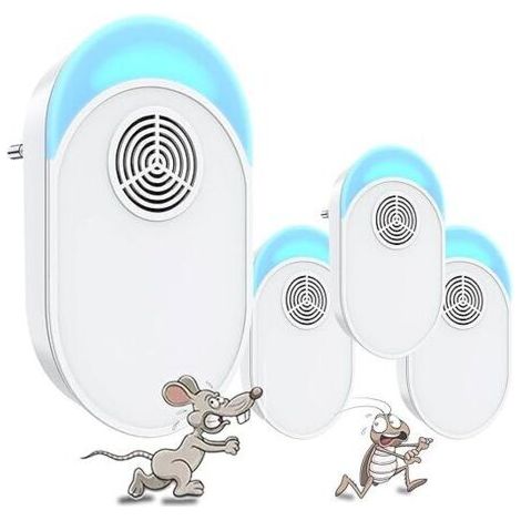 Ultraschall-Mückenabwehrstecker, Ultraschall-Mäusefliegen-4er-Pack, wirksames Mäuseabwehrgerät zur Abwehr von Ratten, Spinnen, Mücken, Mäusen, Kakerlaken Bla FLITI