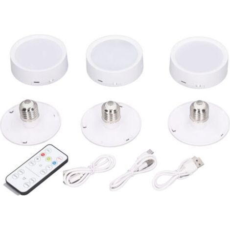 Spot lumineux LED, 3 pièces, 4 couleurs, intensité variable, fonctionne avec piles, lampe poussoir avec télécommande à Base E26 (1/5)